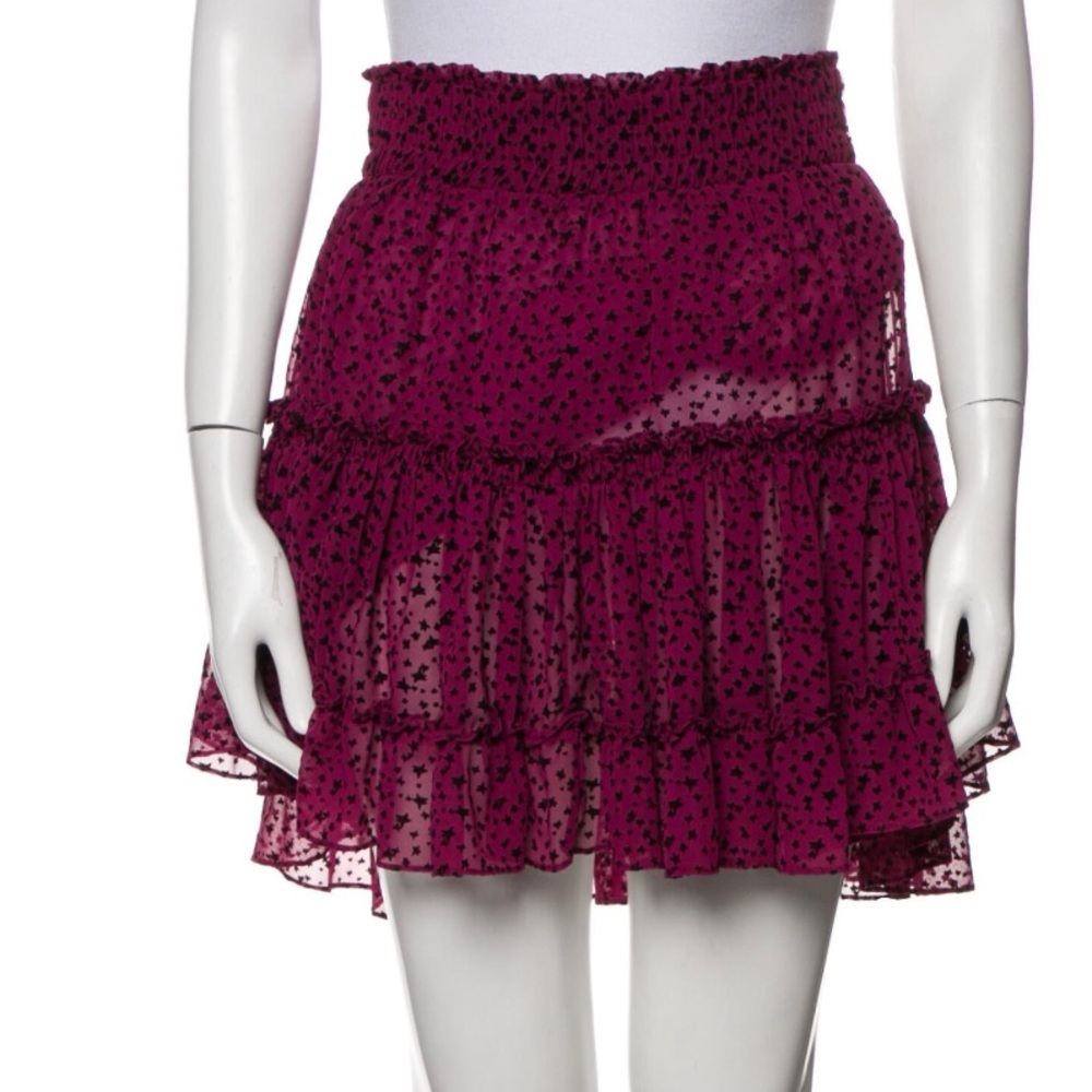 Misa Los Angeles Plum Star Dot Print Tiered Ruffle Mini Skirt